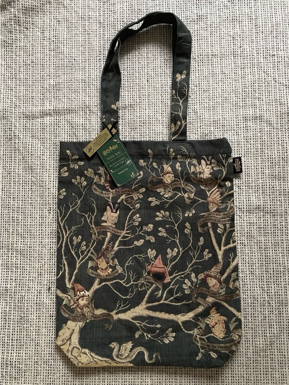 MinaLima Black Family Tree Dark Green Tapestry Tote Bag Organic Cotton
